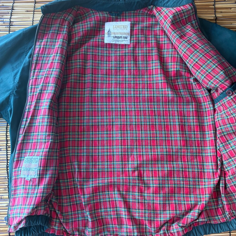 London Fog Limited Edition Mens Green Harrington Jacket Plaid Lining L Long